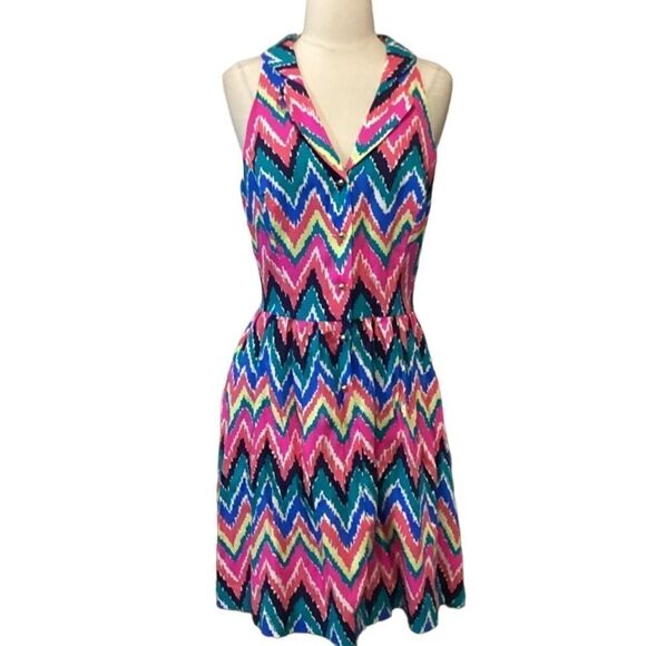 Lilly Pulitzer Sherlyn Hearts A Flutter Multicolored Chevron Collared Dress 6 - Picture 2 of 16